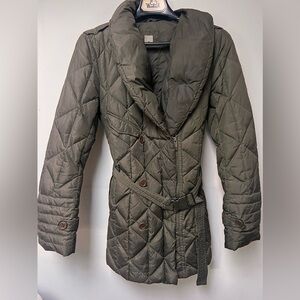 Add Down Puffer green khaki belted down puffy green military Coat size small